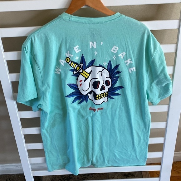 Cactus & Skull Teal Wake N' Bake Short Sleeve T Shirt Size XL - Picture 4 of 4